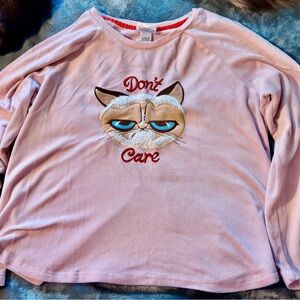 Pink Grumpy Cat Graphic Fleece Pajamas, XL